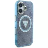 Guess IML Metal Glitter 4G Circle Triangle MagSafe puzdro pre iPhone 16 (modrá)