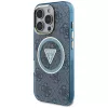 Guess IML Metal Glitter 4G Circle Triangle MagSafe puzdro pre iPhone 16 Pro (modrá)