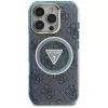 Guess IML Metal Glitter 4G Circle Triangle MagSafe puzdro pre iPhone 16 Pro (modrá)