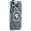 Guess IML Metal Glitter 4G Circle Triangle MagSafe puzdro pre iPhone 16 Pro (modrá)