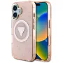 Guess IML Metal Glitter 4G Circle Triangle MagSafe puzdro pre iPhone 16 (ružová)