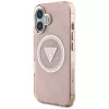 Guess IML Metal Glitter 4G Circle Triangle MagSafe puzdro pre iPhone 16 (ružová)