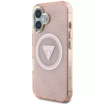 Guess IML Metal Glitter 4G Circle Triangle MagSafe puzdro pre iPhone 16 (ružová)