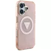 Guess IML Metal Glitter 4G Circle Triangle MagSafe puzdro pre iPhone 16 (ružová)