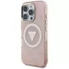 Guess IML Metal Glitter 4G Circle Triangle MagSafe zadné puzdro pre Apple iPhone 16 Pro (ružová)