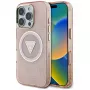 Guess IML Metal Glitter 4G Circle Triangle MagSafe puzdro pre Apple iPhone 16 Pro Max (ružová)