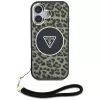 Guess HC IML Leopard Triangle puzdro pre iPhone 16 so šnúrkou, hnedá, MagSafe