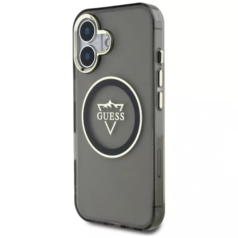 Guess IML Metal Mountain Logo MagSafe puzdro pre iPhone 16 (čierna)