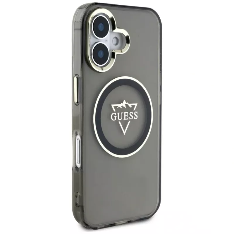 Guess IML Metal Mountain Logo MagSafe puzdro pre iPhone 16 (čierna)