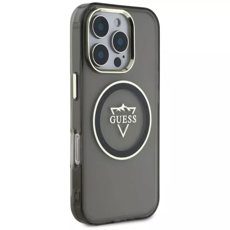 Guess IML Metal Mountain Logo MagSafe puzdro pre iPhone 16 Pro (čierna)