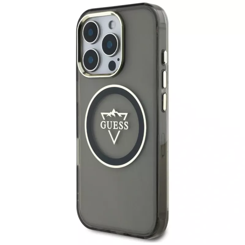 Guess IML Metal Mountain Logo MagSafe puzdro pre iPhone 16 Pro Max (čierna)