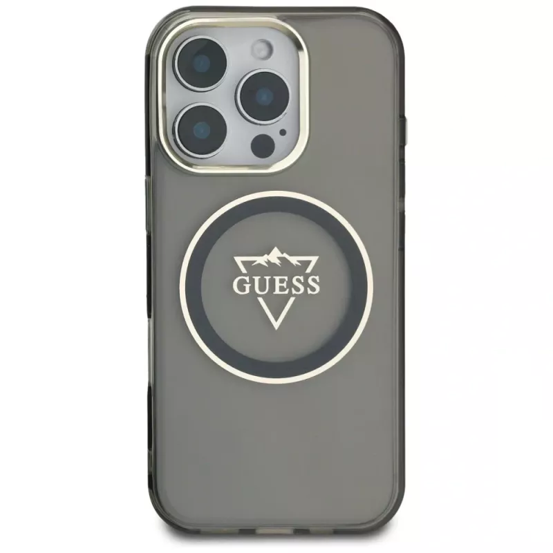 Guess IML Metal Mountain Logo MagSafe puzdro pre iPhone 16 Pro Max (čierna)