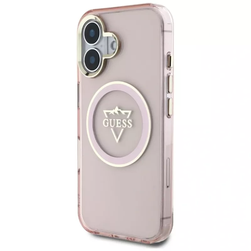 Guess IML Metal Mountain Logo MagSafe puzdro pre Apple iPhone 16 (ružová)