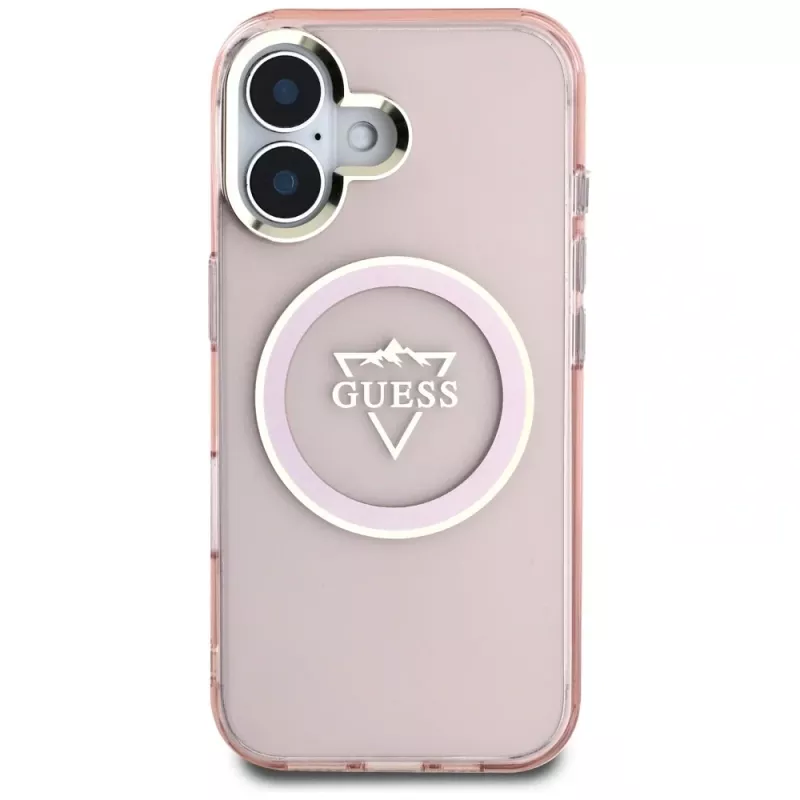 Guess IML Metal Mountain Logo MagSafe puzdro pre Apple iPhone 16 (ružová)