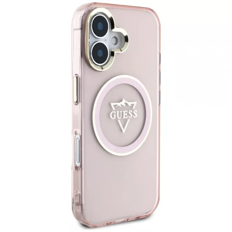 Guess IML Metal Mountain Logo MagSafe puzdro pre Apple iPhone 16 (ružová)