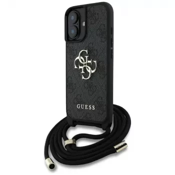 Guess 4G Big Logo Cord Strap Crossbody puzdro pre iPhone 16, čierna
