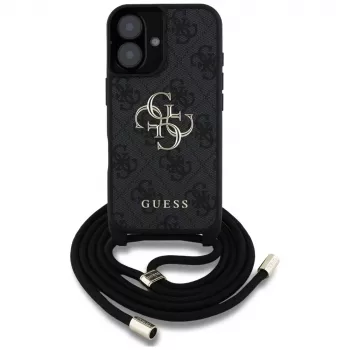 Guess 4G Big Logo Cord Strap Crossbody puzdro pre iPhone 16, čierna