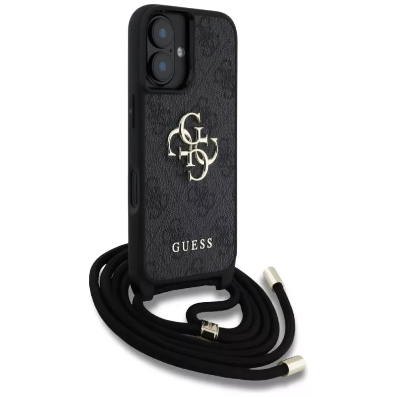 Guess 4G Big Logo Cord Strap Crossbody puzdro pre iPhone 16, čierna