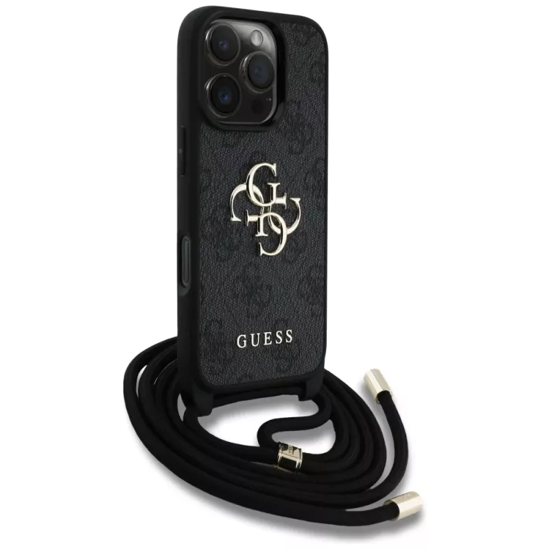 Guess 4G Big Logo Cord Strap Crossbody puzdro pre iPhone 16 Pro Max - čierna