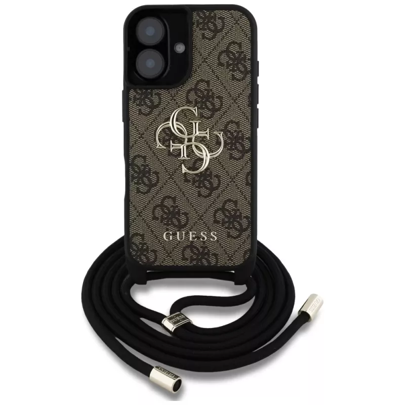 Guess 4G Big Logo Cord Strap Crossbody puzdro pre iPhone 16 Plus - hnedá