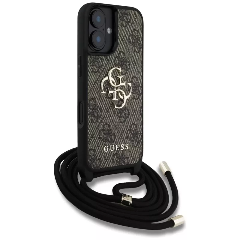 Guess 4G Big Logo Cord Strap Crossbody puzdro pre iPhone 16 Plus - hnedá