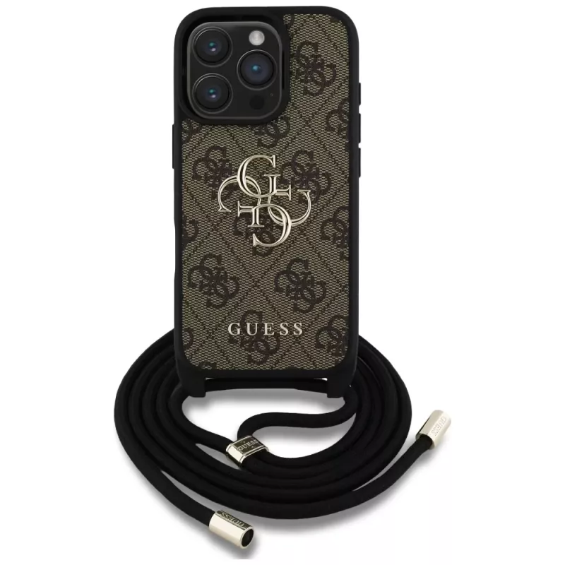 Guess 4G Big Logo Cord Strap Crossbody puzdro pre iPhone 16 Pro Max (hnedá)