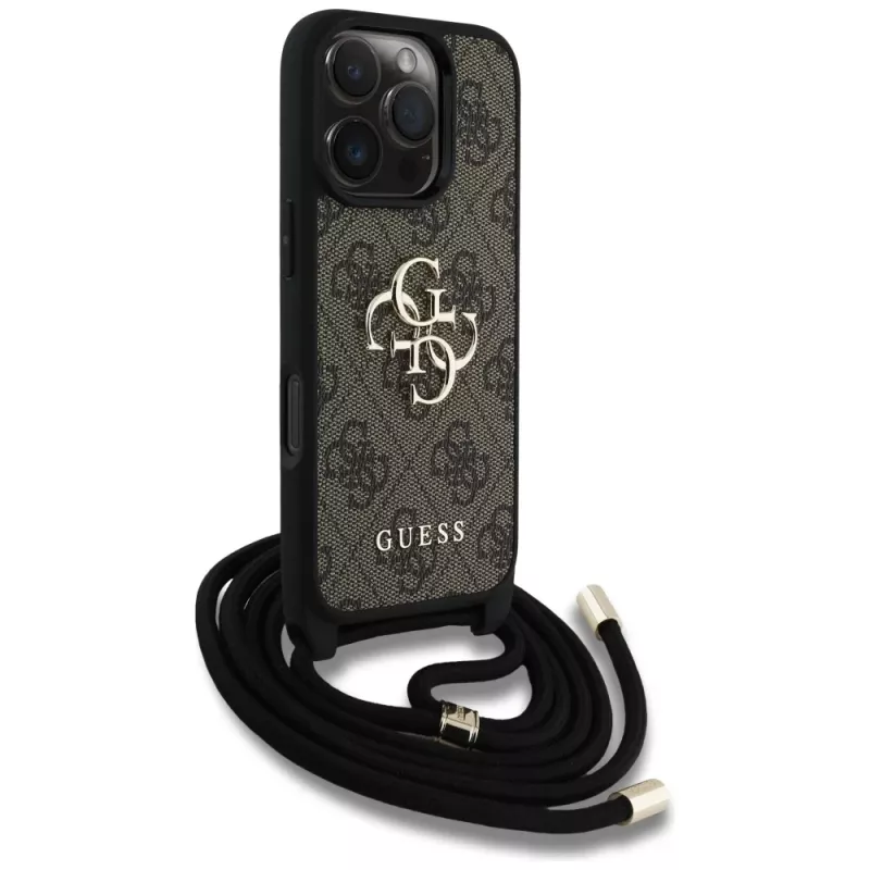Guess 4G Big Logo Cord Strap Crossbody puzdro pre iPhone 16 Pro Max (hnedá)
