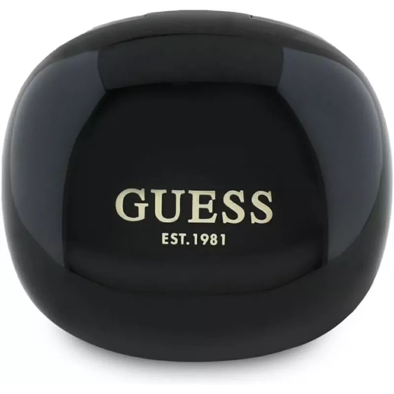 Guess Flat Classic Logo Electroplated TWS slúchadlá s nabíjacím puzdrom (čierna)