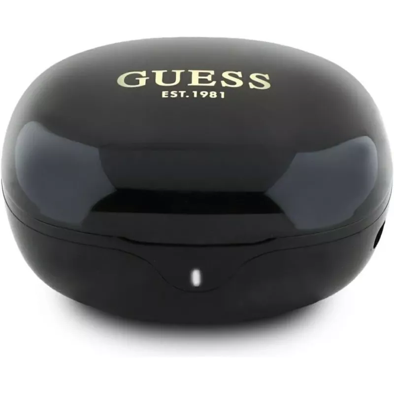 Guess Flat Classic Logo Electroplated TWS slúchadlá s nabíjacím puzdrom (čierna)