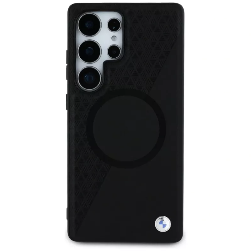 BMW kožené puzdro Half-Texture MagSafe pre Samsung Galaxy S25 čierna