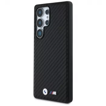 BMW kožené puzdro Leather Carbon MagSafe pre Samsung Galaxy S25 Ultra čierna