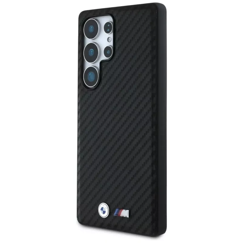 BMW kožené puzdro Leather Carbon MagSafe pre Samsung Galaxy S25 Ultra čierna