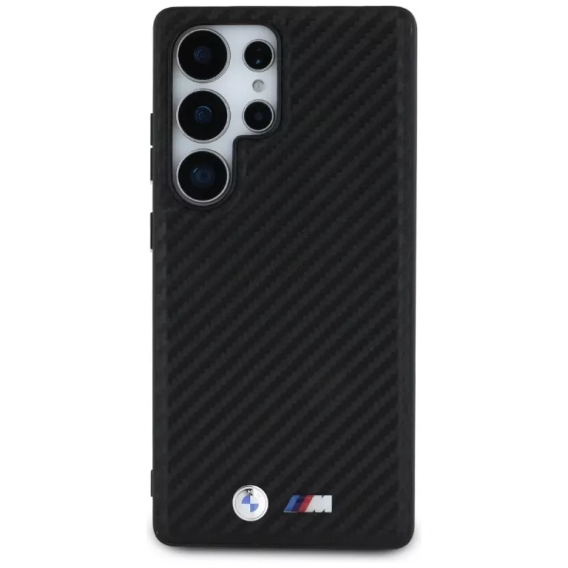 BMW kožené puzdro Leather Carbon MagSafe pre Samsung Galaxy S25 Ultra čierna