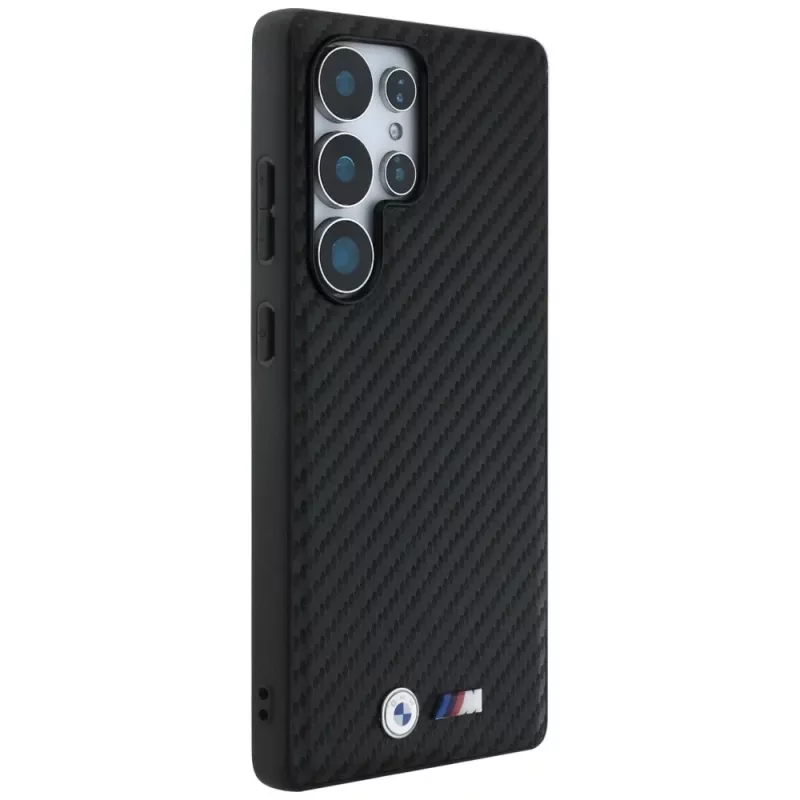 BMW kožené puzdro Leather Carbon MagSafe pre Samsung Galaxy S25 Ultra čierna
