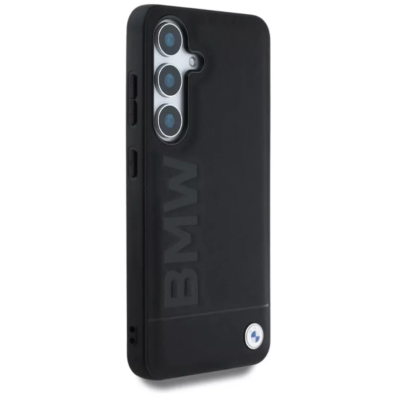 BMW kožené puzdro Big Wordmark pre Samsung Galaxy S25 čierna