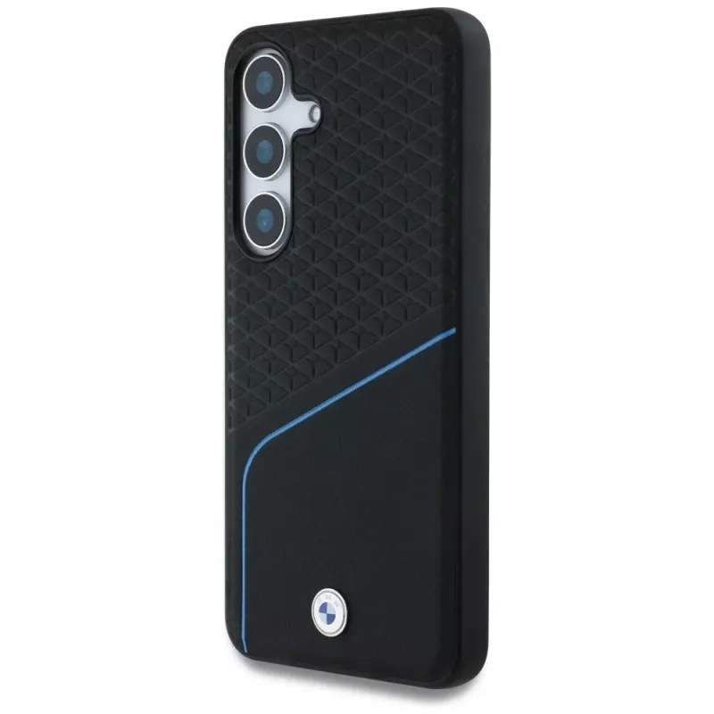 BMW kožené puzdro TEXTURED a hladké MagSafe pre Samsung Galaxy S25 čierna