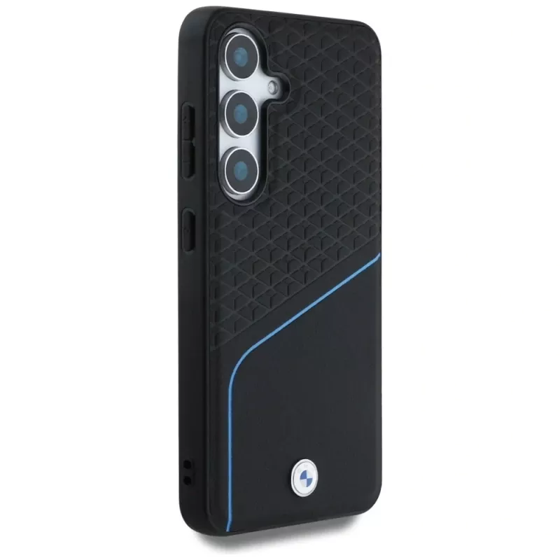 BMW kožené puzdro TEXTURED a hladké MagSafe pre Samsung Galaxy S25 čierna