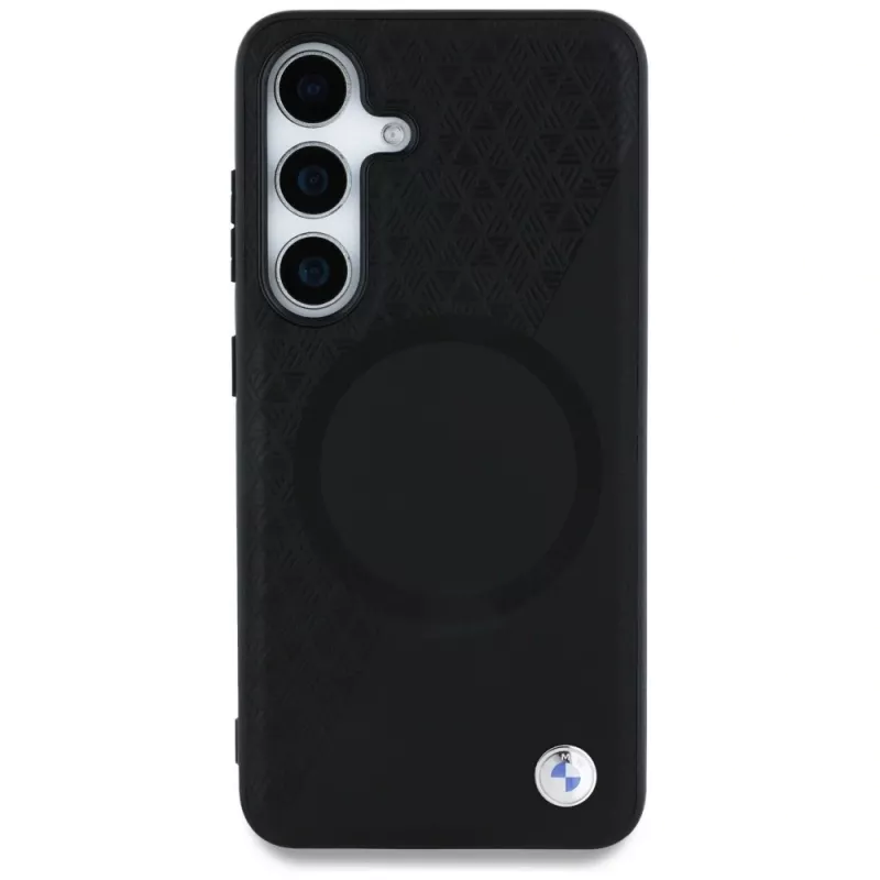 BMW kožené puzdro Half-Texture MagSafe pre Samsung Galaxy S25 čierna