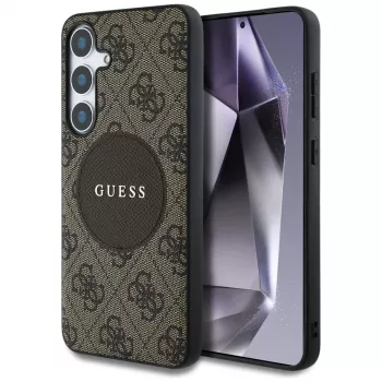 Guess 4G Round Patch Classic Logo MagSafe puzdro pre Samsung Galaxy S25+ (hnedá)