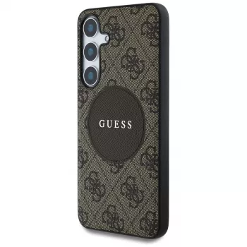 Guess 4G Round Patch Classic Logo MagSafe puzdro pre Samsung Galaxy S25+ (hnedá)