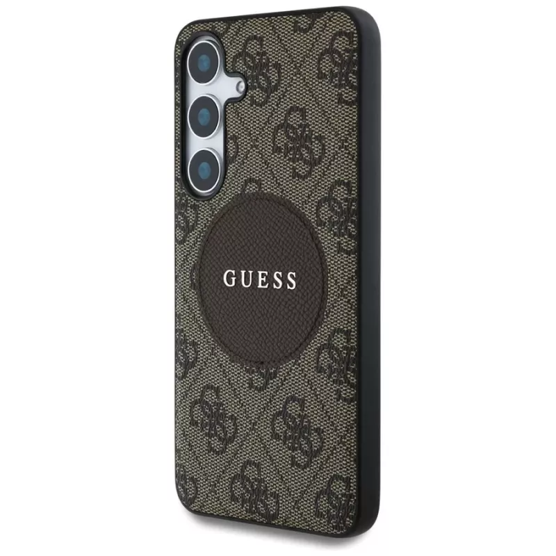 Guess 4G Round Patch Classic Logo MagSafe puzdro pre Samsung Galaxy S25+ (hnedá)