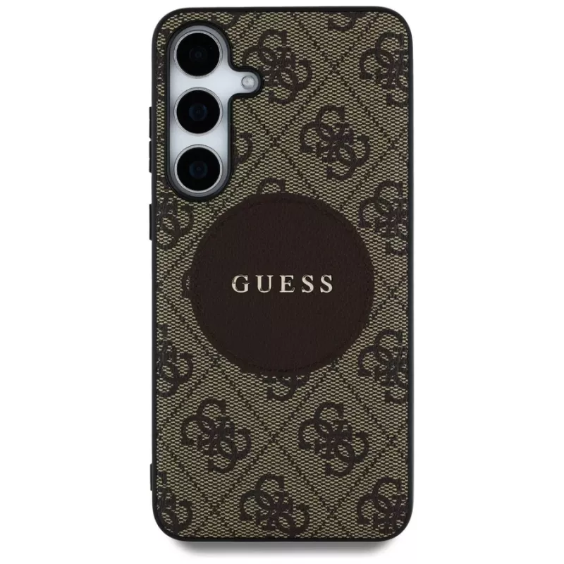 Guess 4G Round Patch Classic Logo MagSafe puzdro pre Samsung Galaxy S25+ (hnedá)