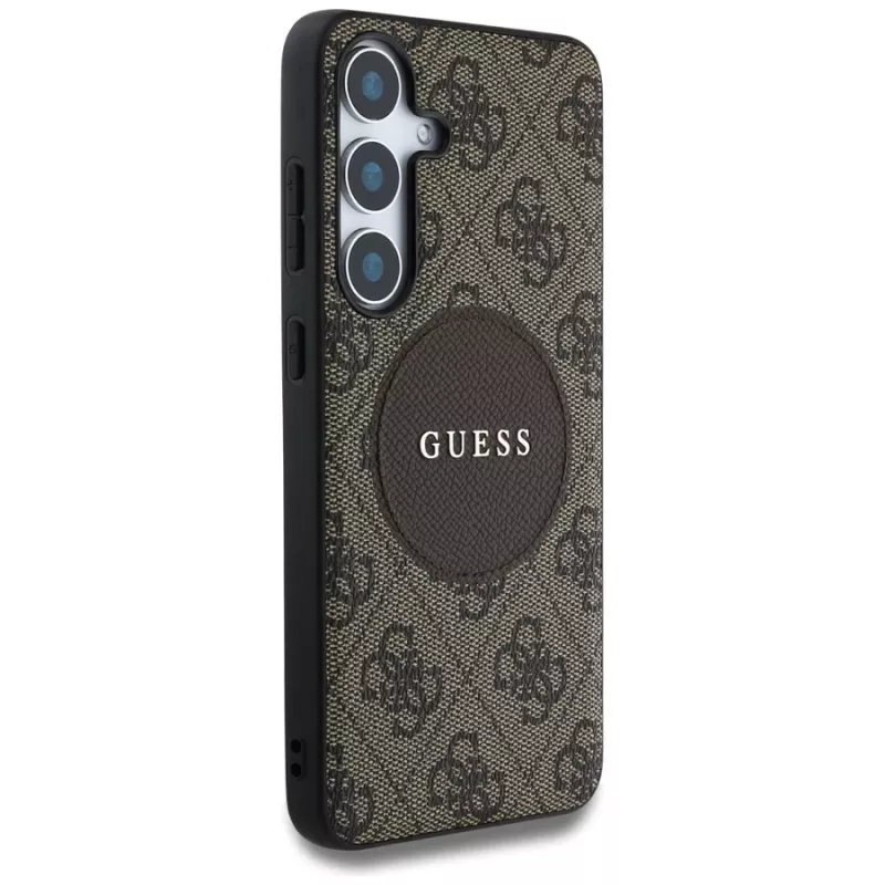Guess 4G Round Patch Classic Logo MagSafe puzdro pre Samsung Galaxy S25+ (hnedá)