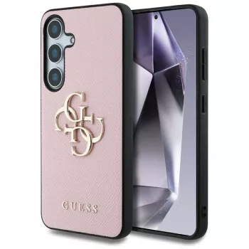 Guess Grained Big 4G Logo Small Classic Logo zadný kryt puzdro pre Samsung Galaxy S25 ružová