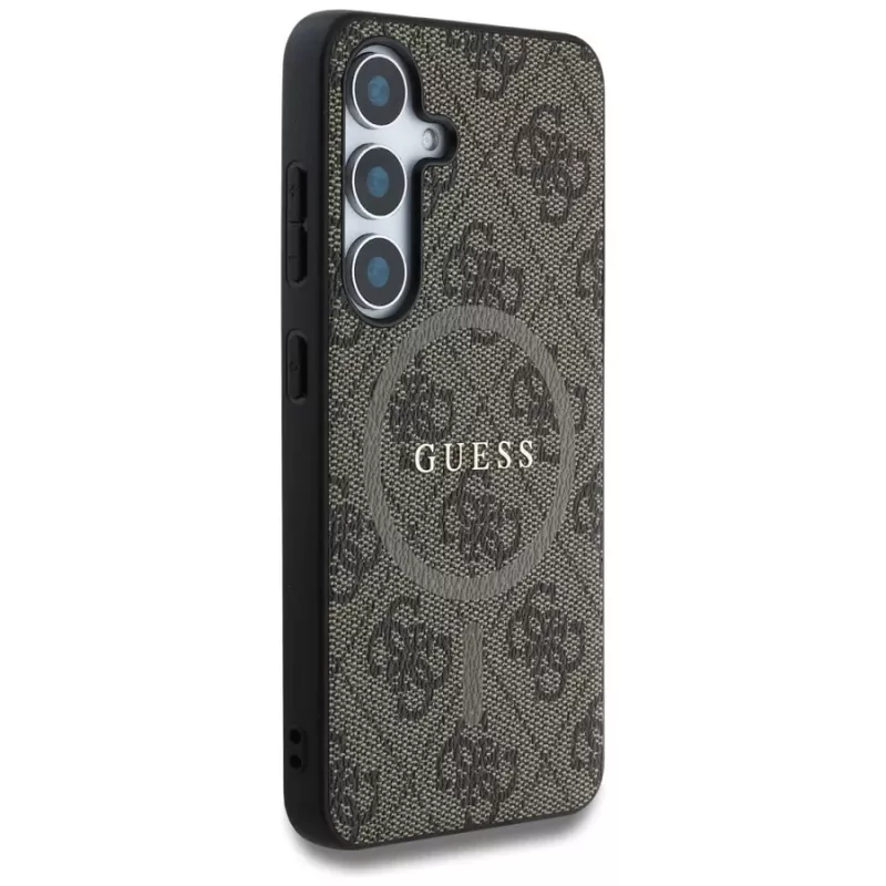 Guess kožené puzdro 4G Colored Ring Classic Logo MagSafe pre Samsung Galaxy S25 (hnedá)