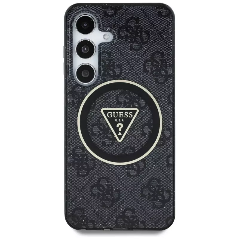 Guess puzdro 4G Glitter Triangle Buttons MagSafe pre Samsung Galaxy S25, čierna
