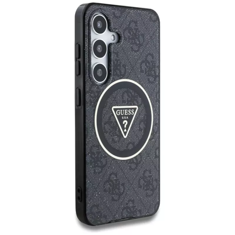 Guess puzdro 4G Glitter Triangle Buttons MagSafe pre Samsung Galaxy S25, čierna
