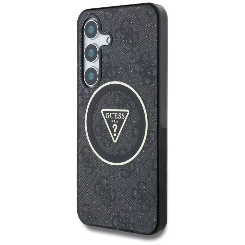 Guess puzdro 4G Glitter Triangle Buttons MagSafe pre Samsung Galaxy S25+ (čierna)