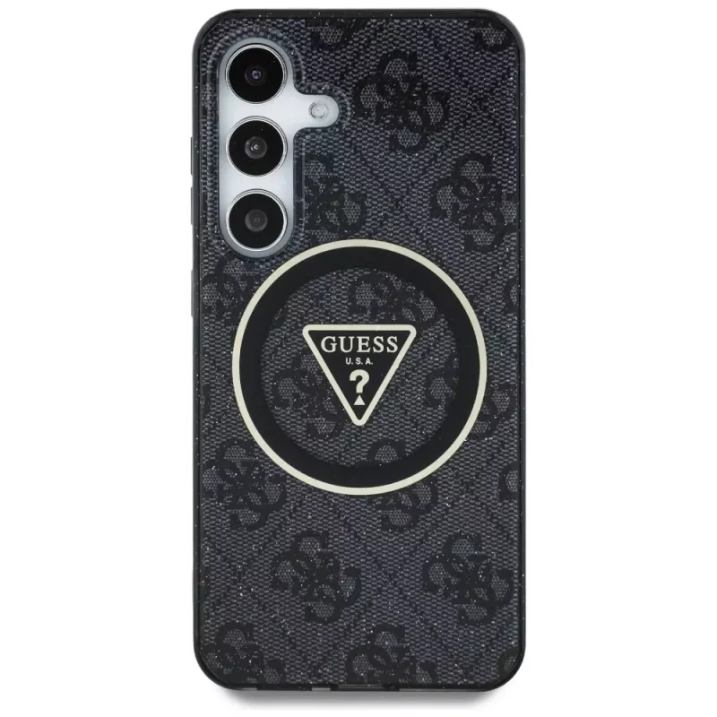 Guess puzdro 4G Glitter Triangle Buttons MagSafe pre Samsung Galaxy S25+ (čierna)