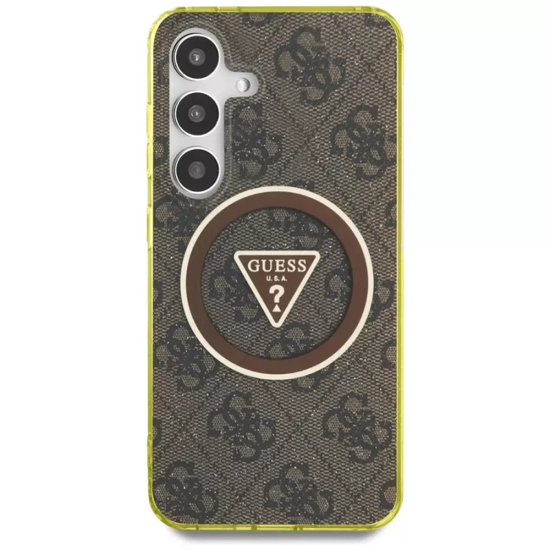 Guess puzdro 4G Glitter Triangle Buttons MagSafe pre Samsung Galaxy S25 (hnedá)